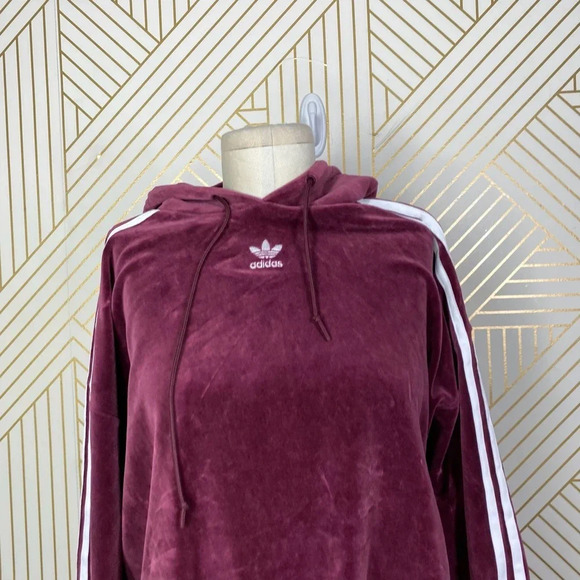 Adidas Originals Hoodie Sweatshirt Cropped Velour Purple Red Size US Small - Picture 3 of 12